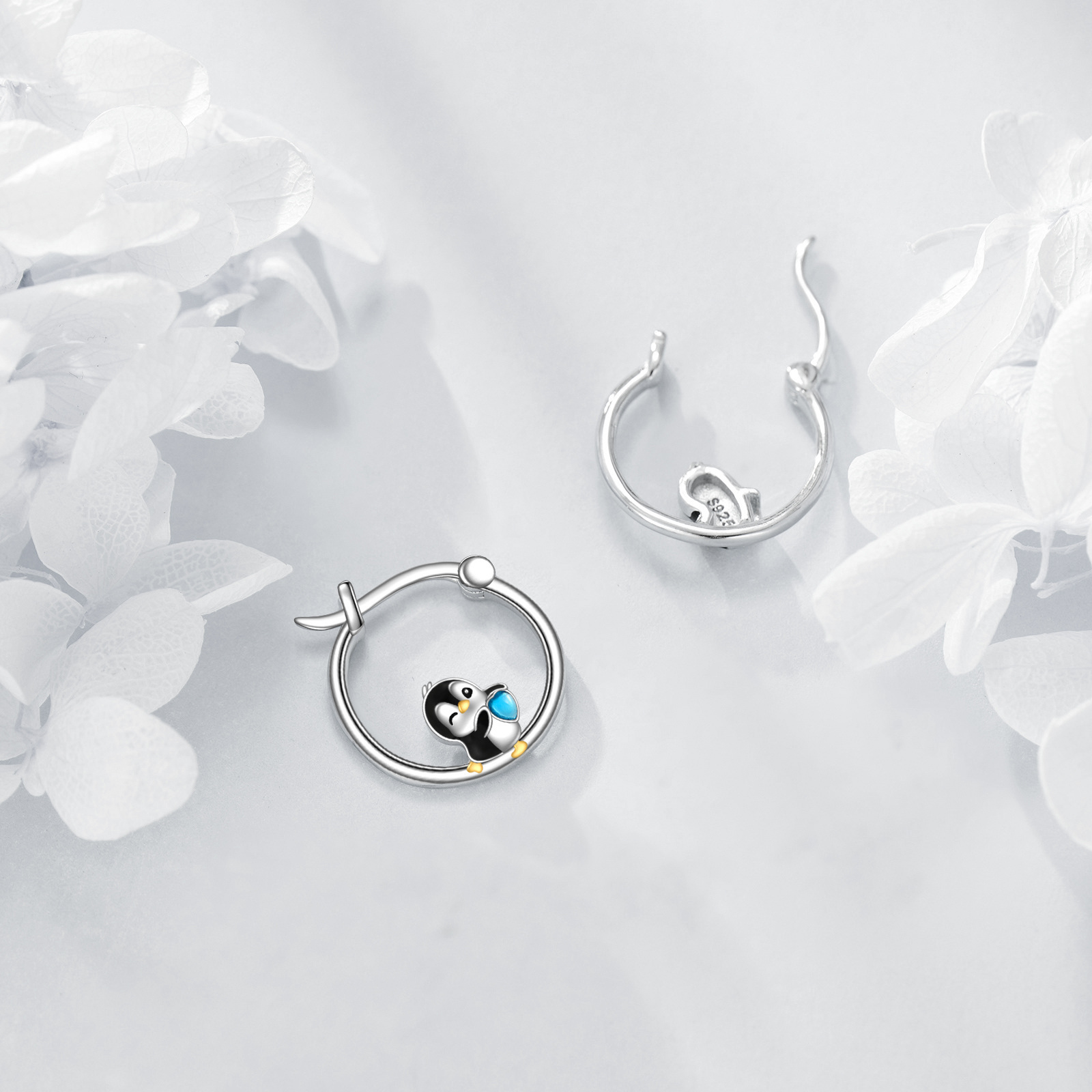 Women's Penguin Huggie Earrings, Cute Holiday Gift